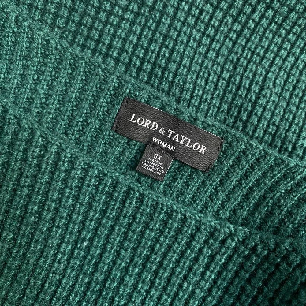 LORD & TAYLOR FOREST GREEN WAFFLE KNIT PULLOVER WOOL BLEND SWEATER DARK COTTAGE